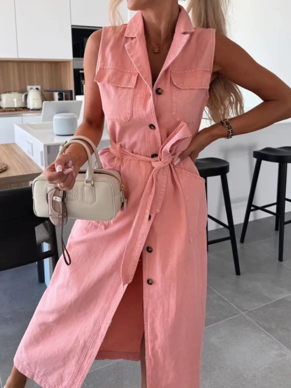 Button Front Sleeveless Denim Dress - Les secrets de Cath