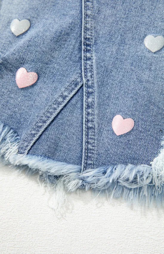 Distressed Raw Hem Heart Denim Skirt - Les secrets de Cath