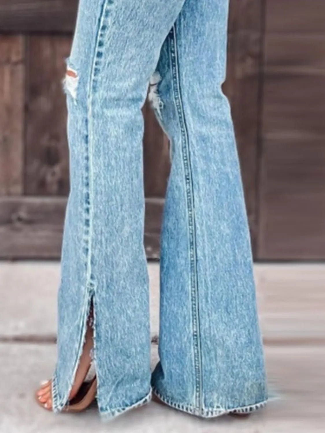 Jean bootcut fendu effet usé - Les secrets de Cath