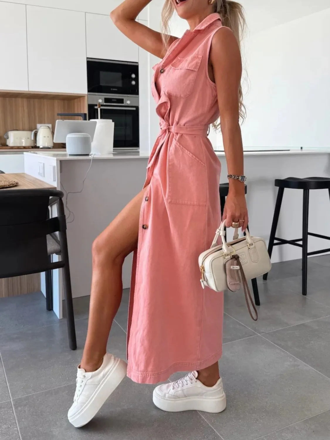 Button Front Sleeveless Denim Dress - Les secrets de Cath