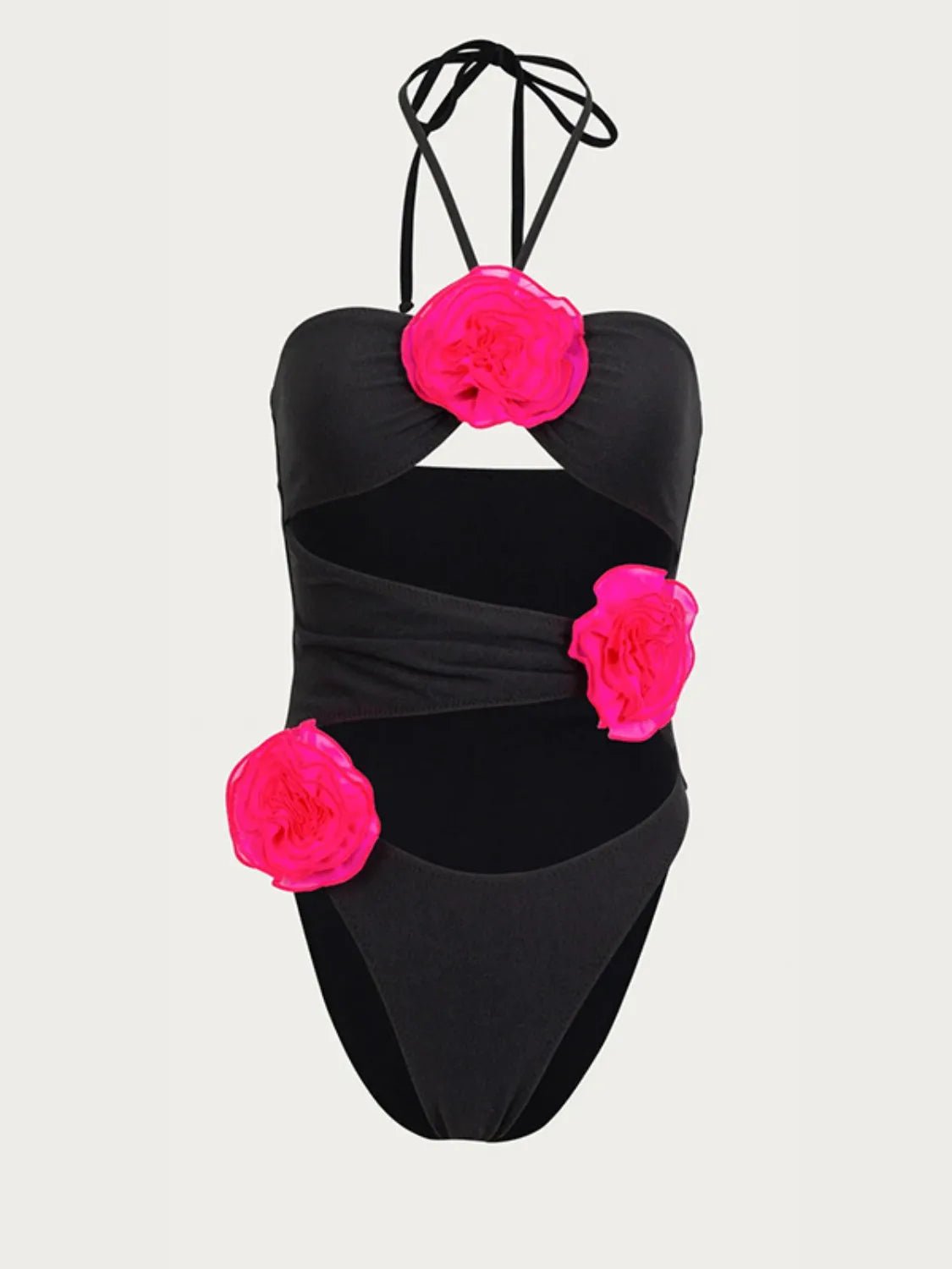 Maillot de bain une pièce à découpes florales et col licou - Les secrets de Cath