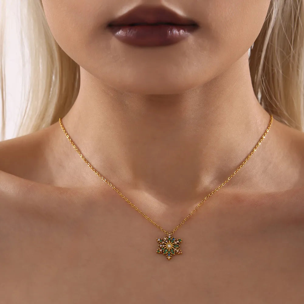 Collier flocon de neige en acier inoxydable et zircons - Les secrets de Cath