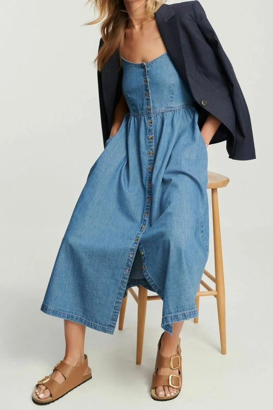 Button Front Denim Cami Dress - Les secrets de Cath