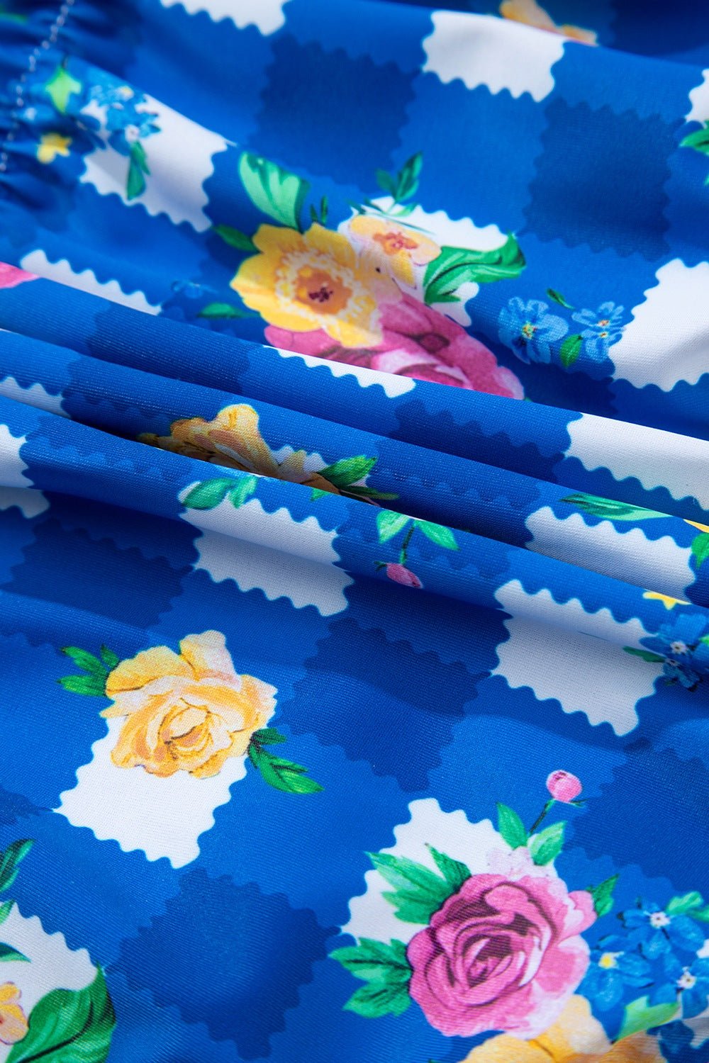 Maillot de bain une pièce à motif vichy floral et col licou avec cordon de serrage - Les secrets de Cath