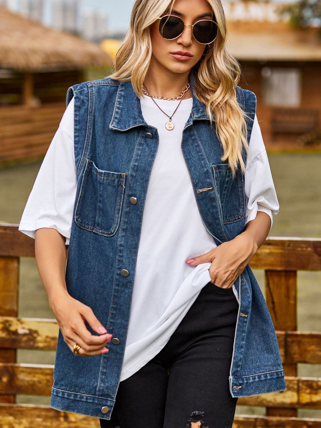 Button Down Denim Vest - Les secrets de Cath