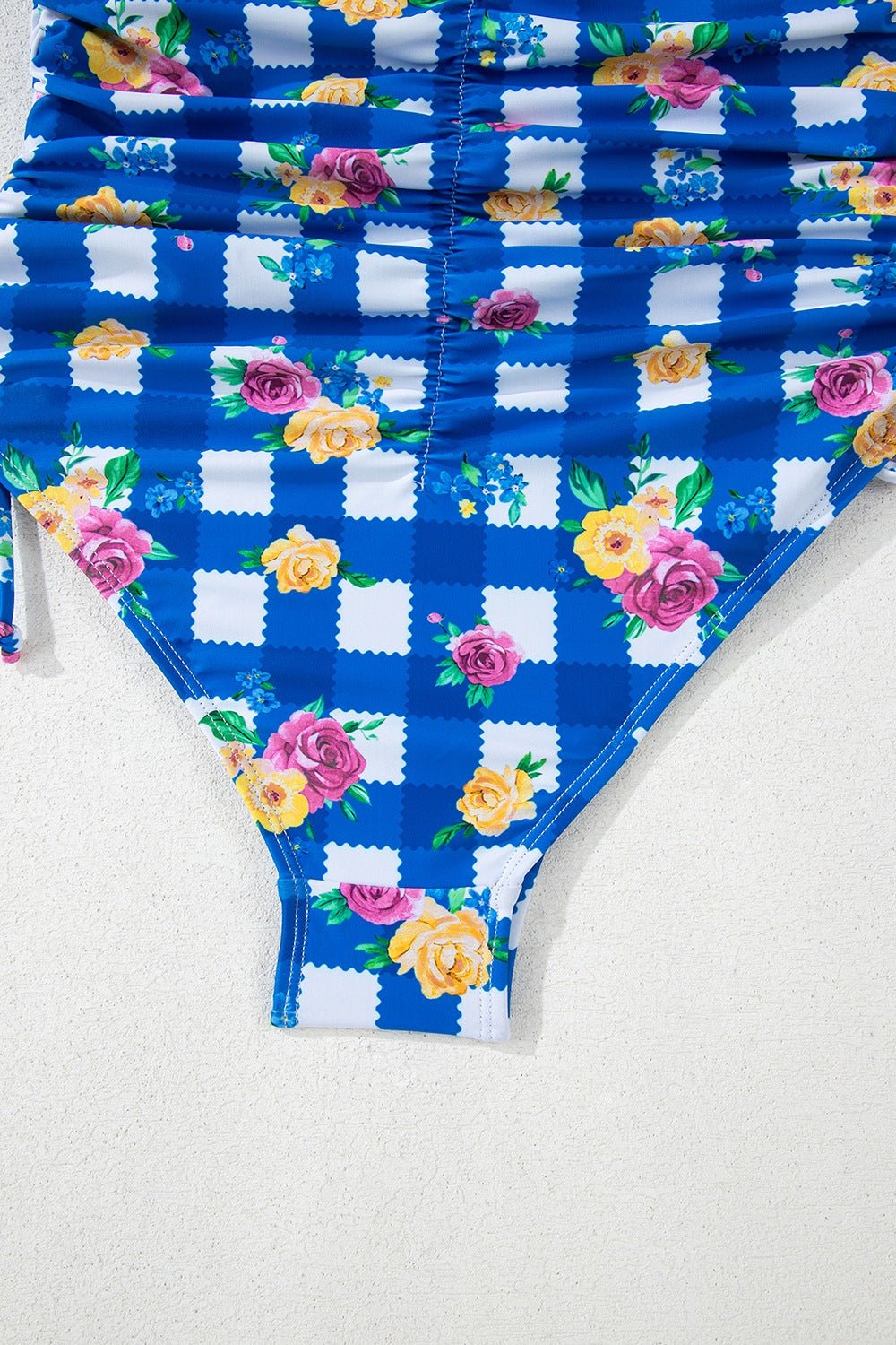 Maillot de bain une pièce à motif vichy floral et col licou avec cordon de serrage - Les secrets de Cath