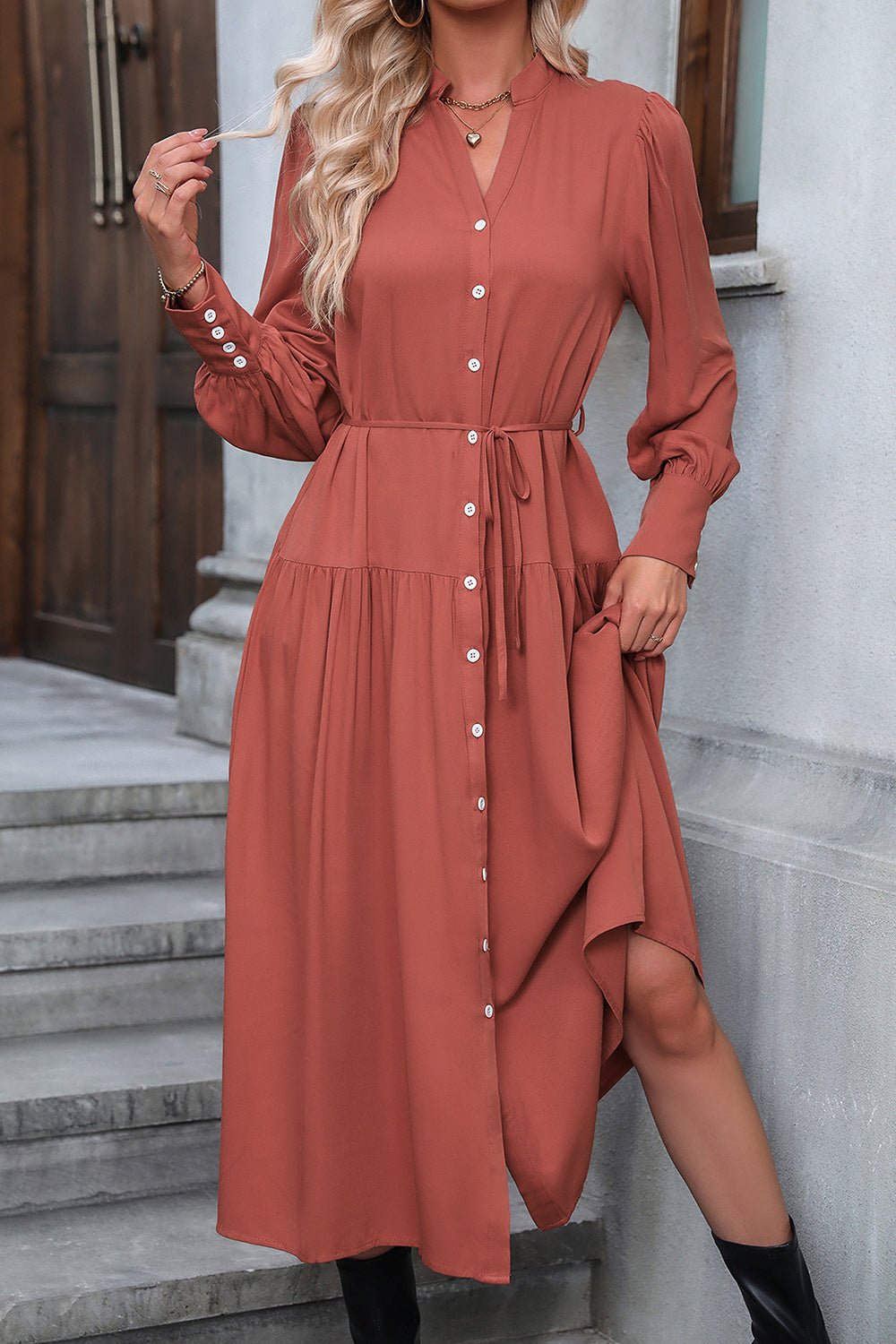 Robe boutonnée à col cranté Perfee - Les secrets de Cath