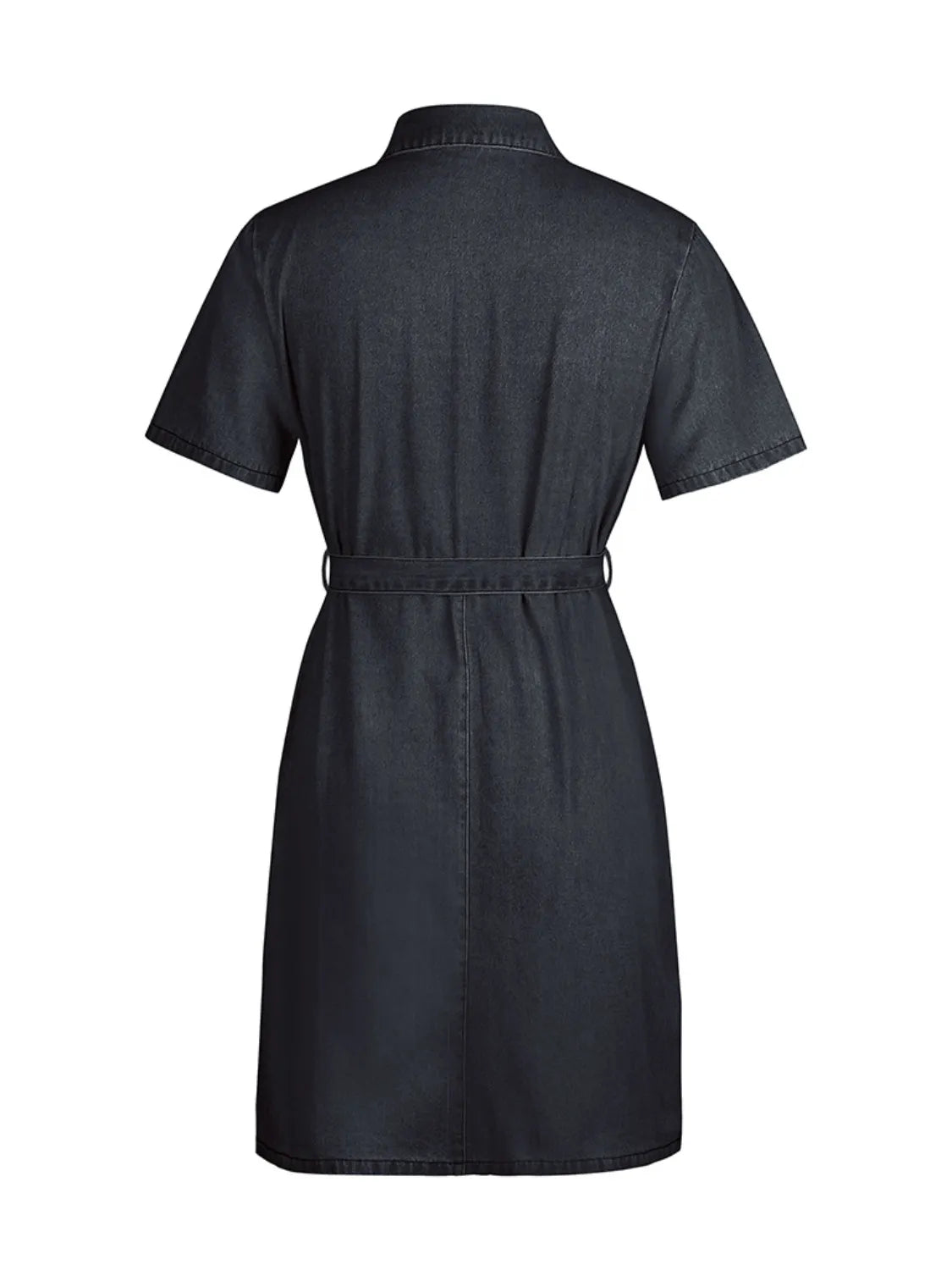 Full Size Zip Front Short Sleeve Denim Dress Plus Size - Les secrets de Cath
