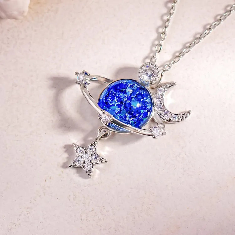 Collier étoile lune en zircon incrusté de ciel étoilé - Les secrets de Cath