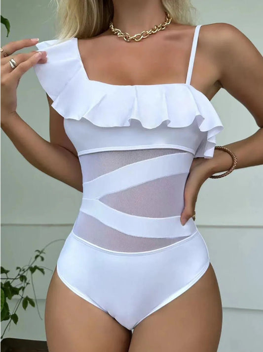 Maillot de bain une pièce asymétrique à volants - Les secrets de Cath