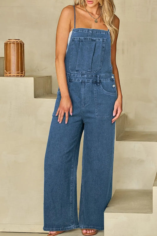 Adjustable Tie Straps Wide Leg Denim Overalls - Les secrets de Cath