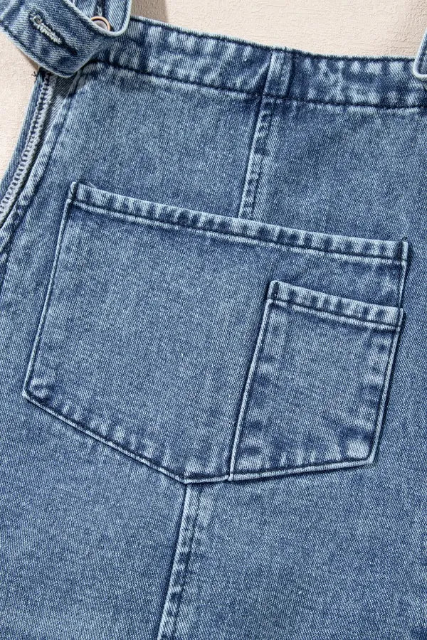 Distressed Bib Pocket Wide Leg Denim Overalls - Les secrets de Cath