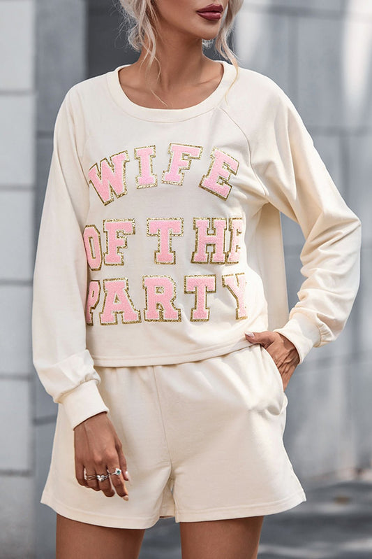 WIFE OF THE PARTY Round Neck Top and Shorts Set - Les secrets de Cath