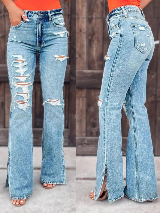 Jean bootcut fendu effet usé - Les secrets de Cath