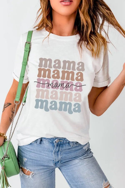 T-shirt ras du cou avec lettres MAMA - Les secrets de Cath