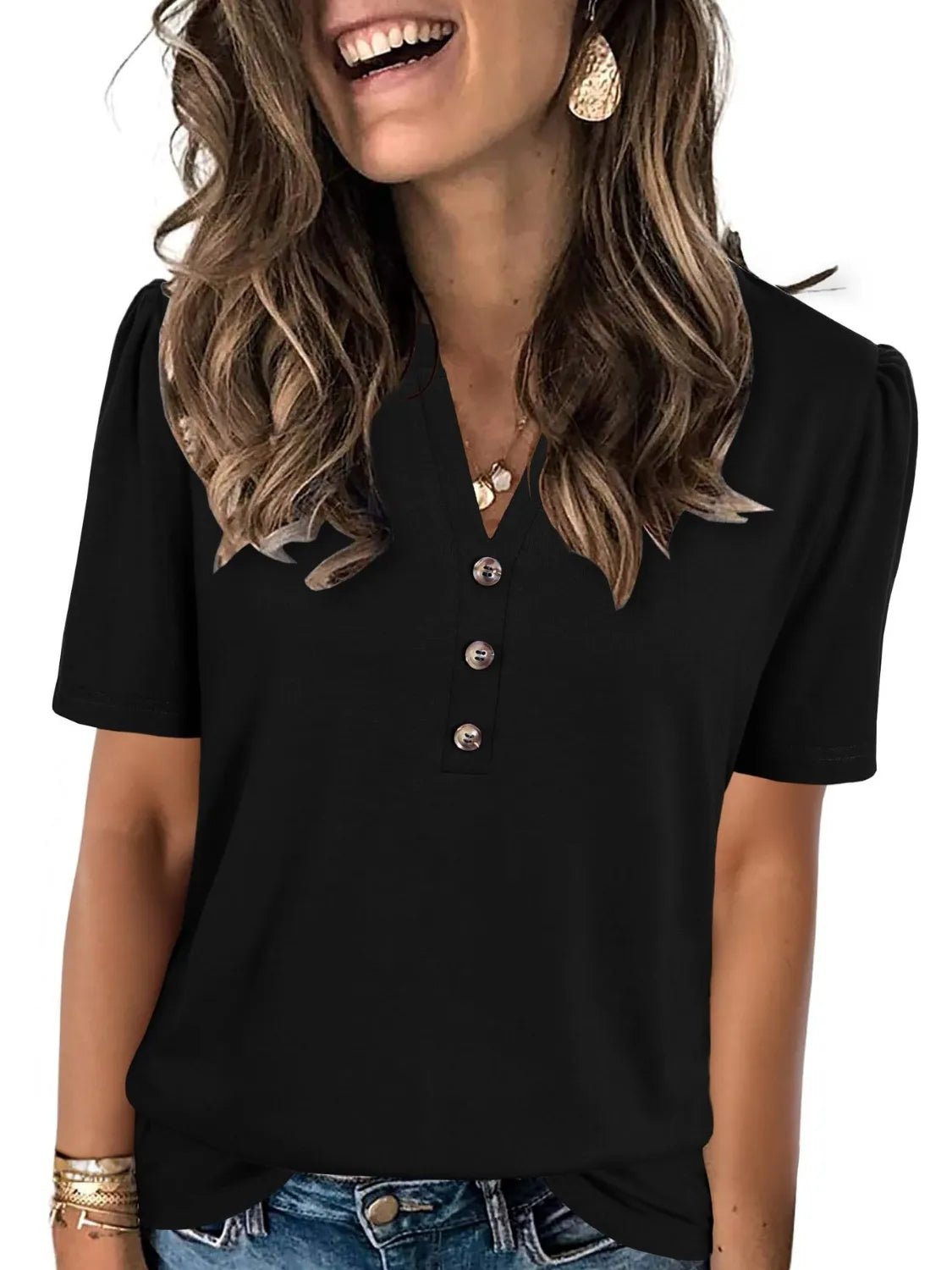 T-shirt à manches courtes cranté - Les secrets de Cath