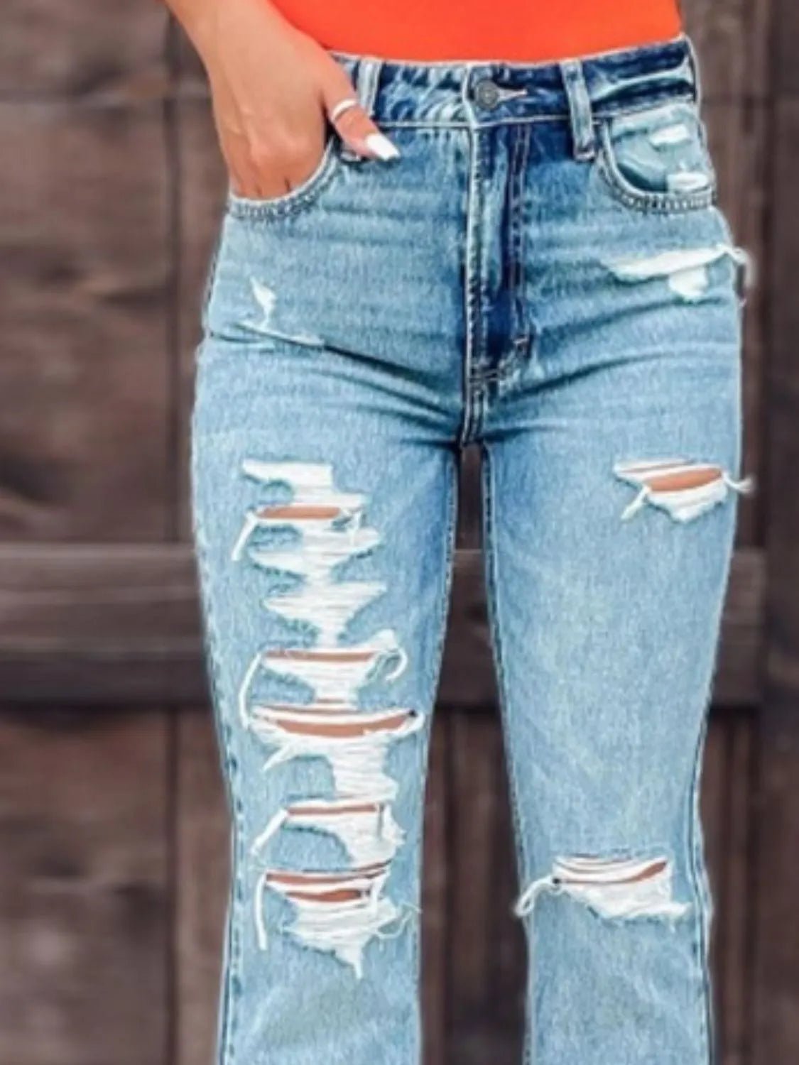 Jean bootcut fendu effet usé - Les secrets de Cath