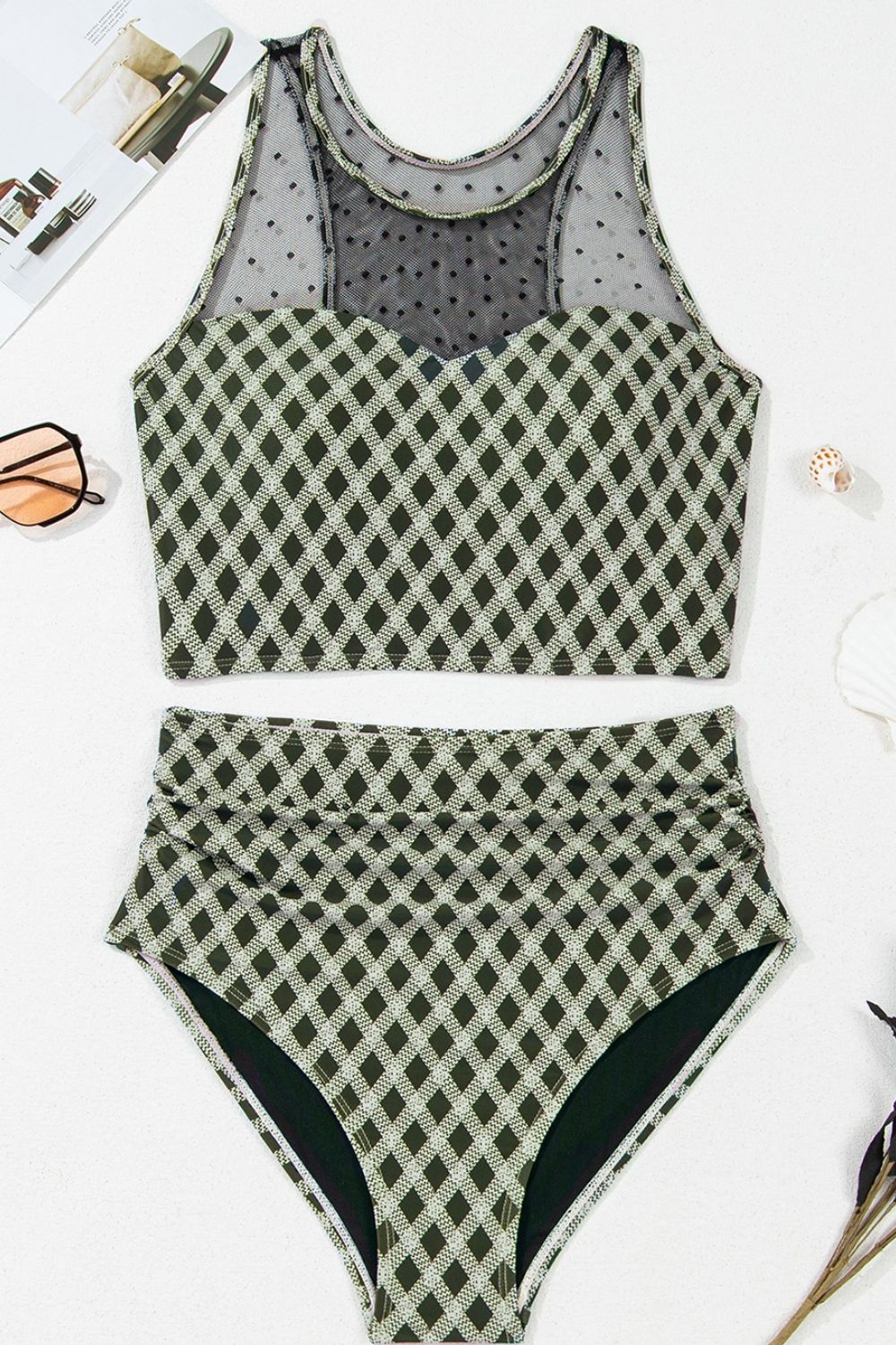 Ensemble de bain taille haute à carreaux et à pois - Les secrets de Cath