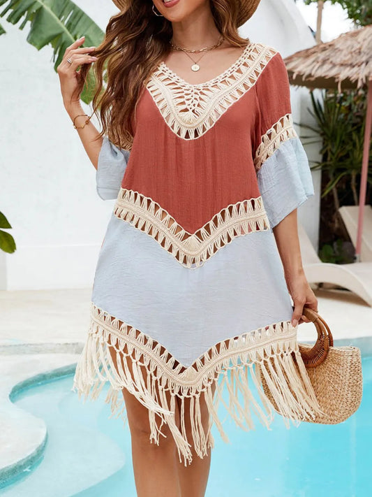 Backless Tassel Hem V-Neck Cover-Up - Les secrets de Cath