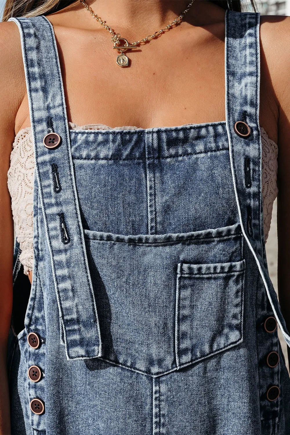 Distressed Bib Pocket Wide Leg Denim Overalls - Les secrets de Cath