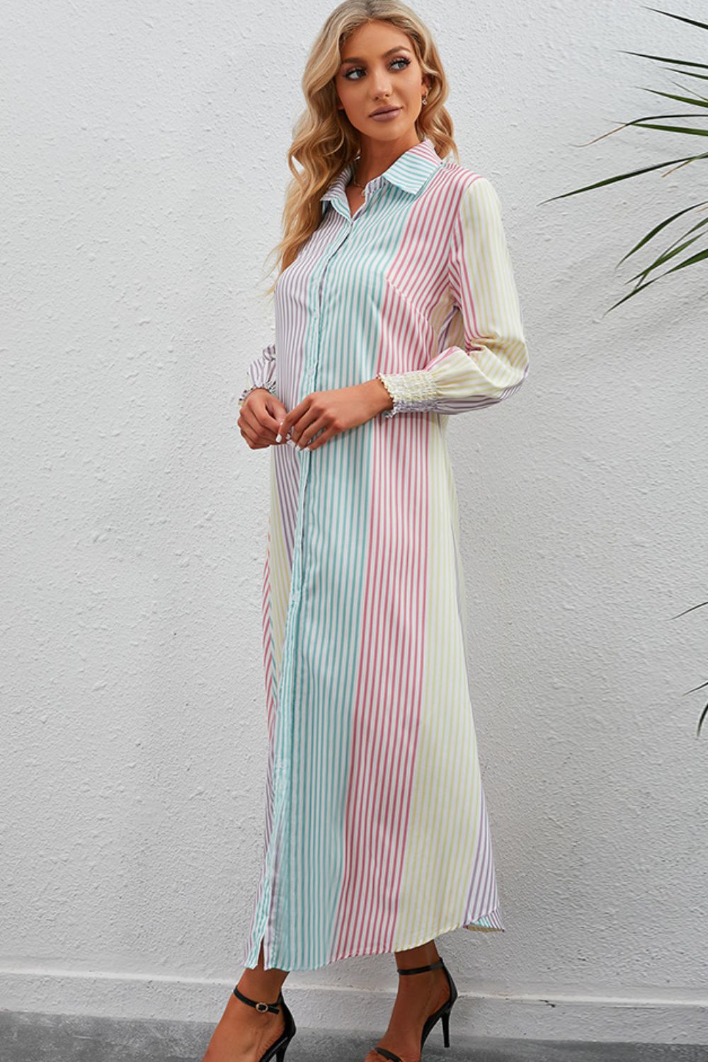 Robe chemise longue boutonnée à rayures arc-en-ciel - Les secrets de Cath