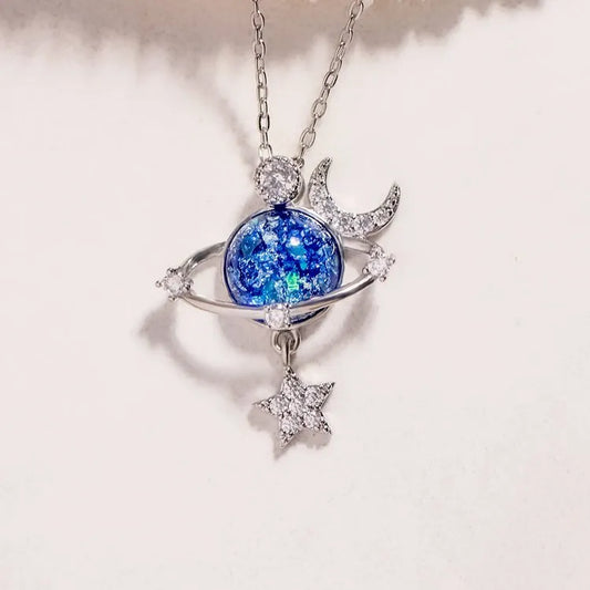 Collier étoile lune en zircon incrusté de ciel étoilé - Les secrets de Cath