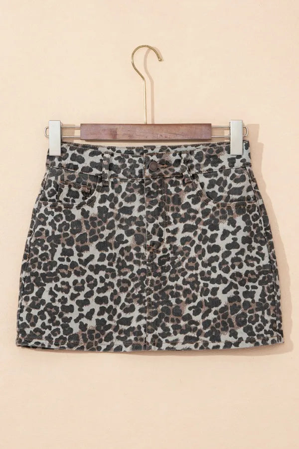 Leopard Denim Mini Skirt - Les secrets de Cath