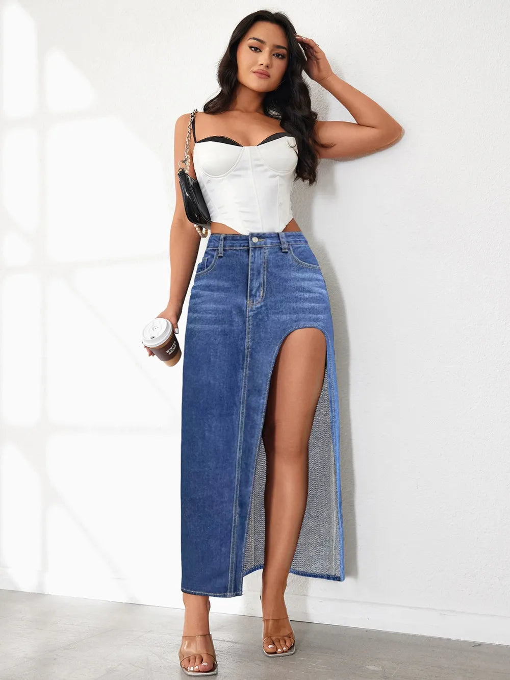 High Rise Slit Denim Skirt - Les secrets de Cath