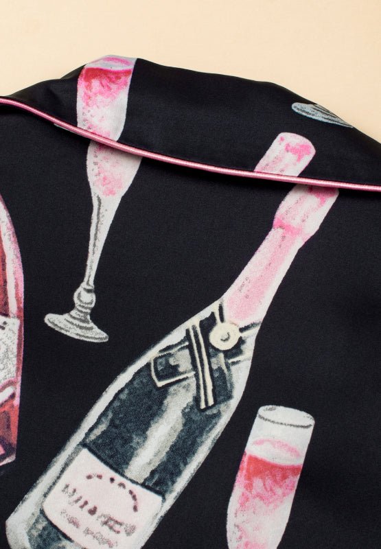 Champagne Print Short Sleeve Top and Shorts Set - Les secrets de Cath