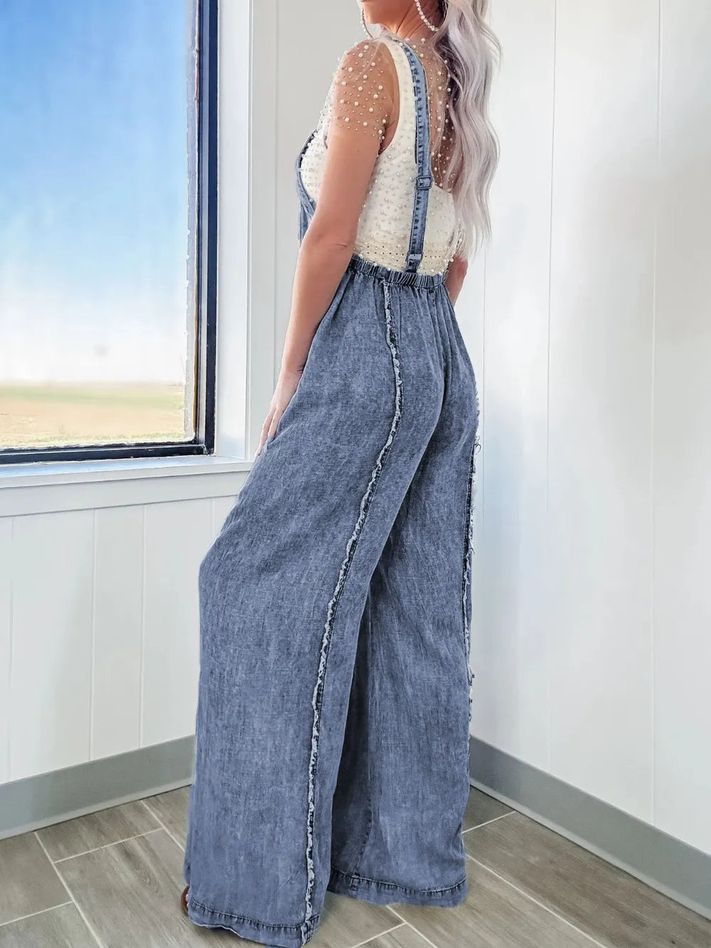 Exposed Seam Washed Wide Leg Denim Overalls - Les secrets de Cath
