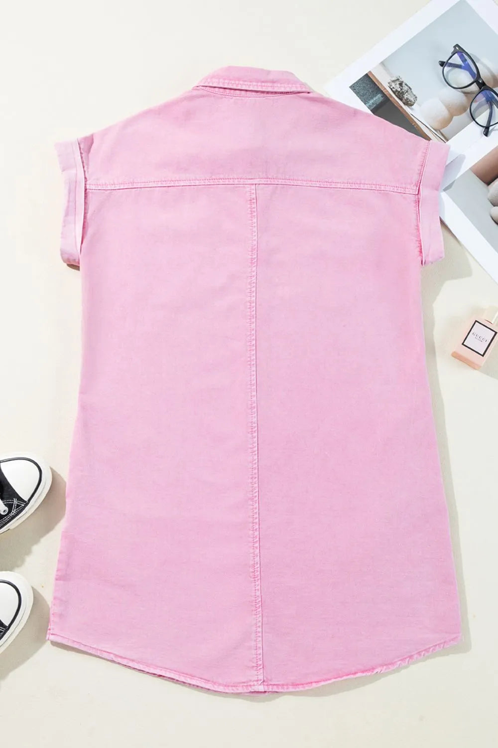 Button Down Short Sleeve Denim Dress - Les secrets de Cath