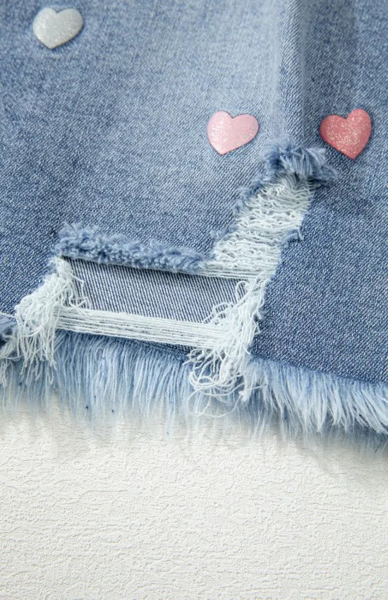 Distressed Raw Hem Heart Denim Skirt - Les secrets de Cath
