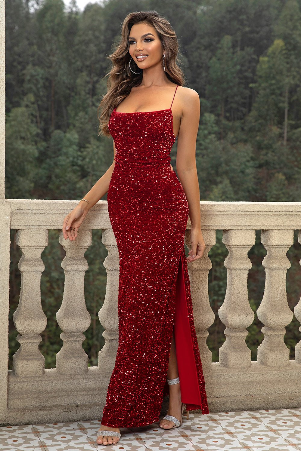 Robe longue fendue dos nu à paillettes - Les secrets de Cath