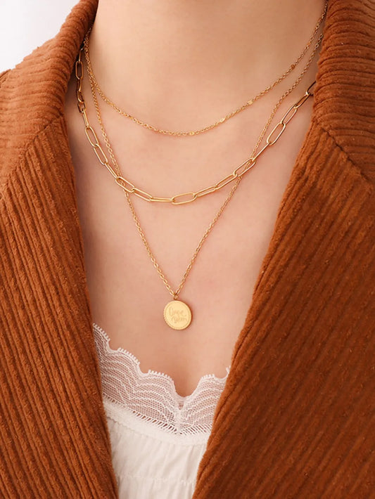 Collier gravé à trois couches plaqué or 18 carats - Les secrets de Cath