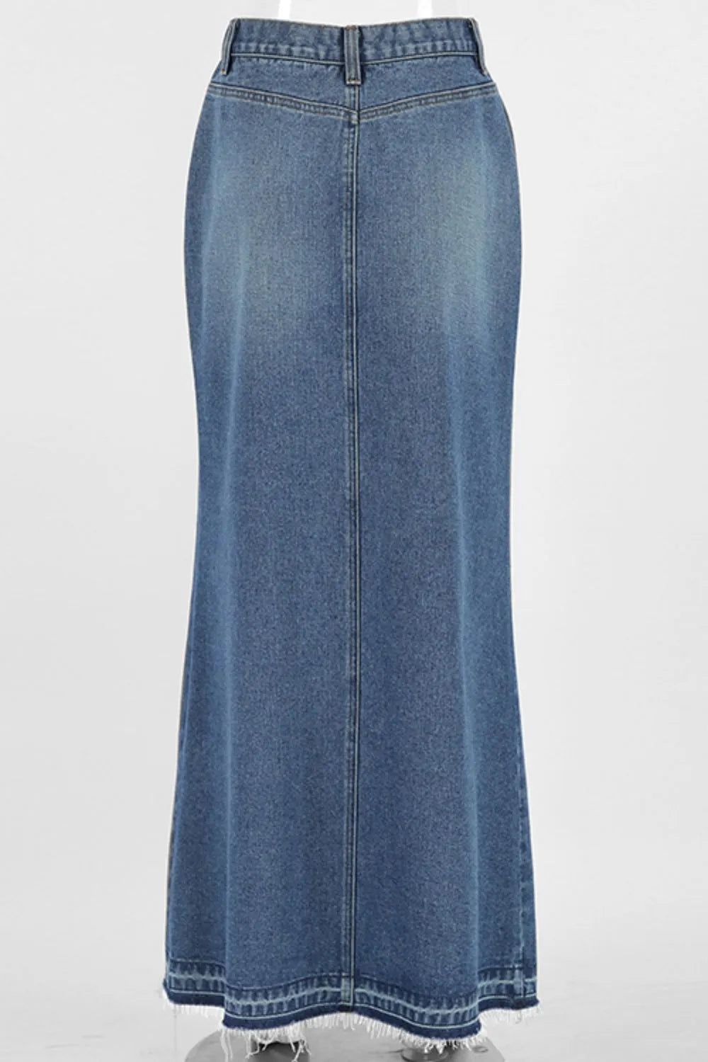 Slit Front Raw Hem Denim Maxi Skirt - Les secrets de Cath