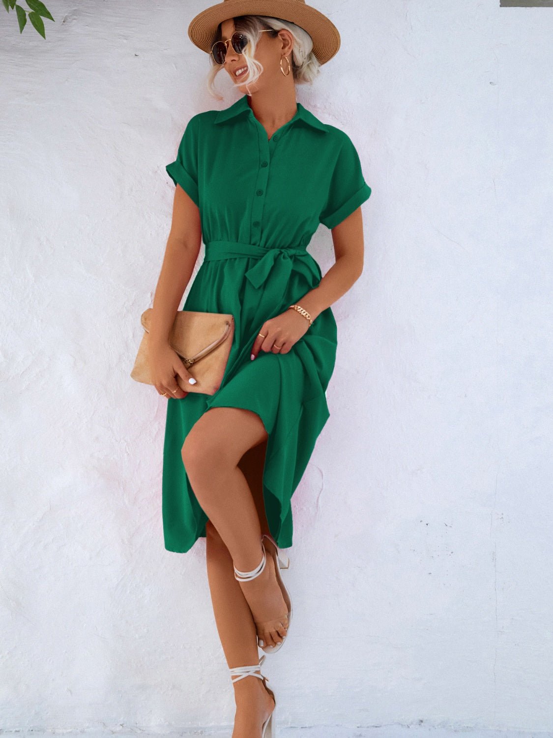 Robe boutonnée à manches courtes et ceinture nouée - Les secrets de Cath