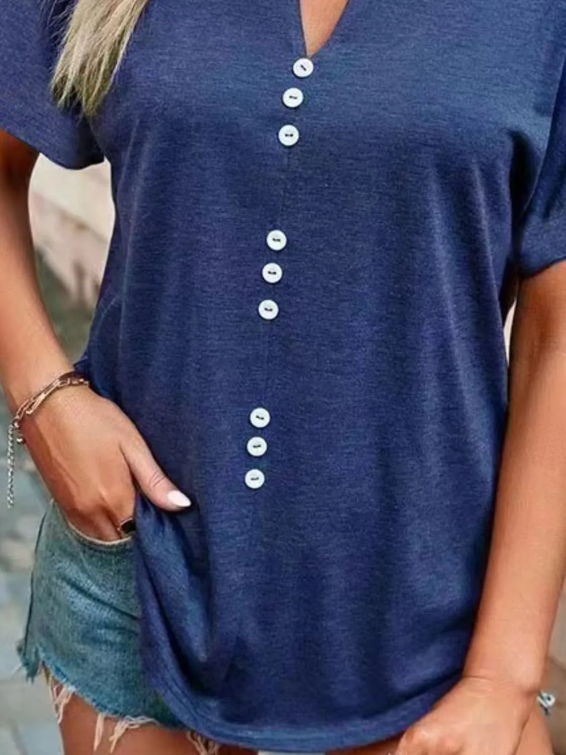 T-shirt à manches courtes cranté grande taille - Les secrets de Cath