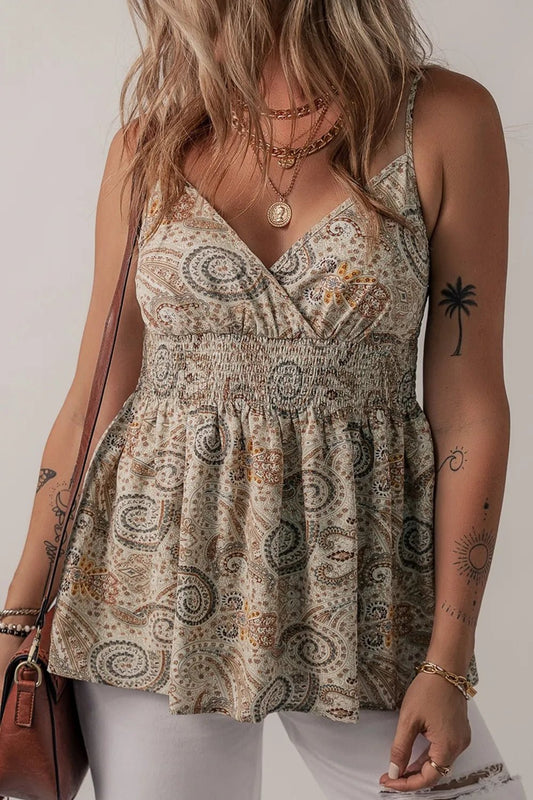 Camisole babydoll à smocks et imprimé cachemire - Les secrets de Cath