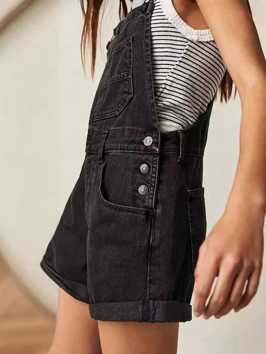 Square Neck Wide Strap Denim Overalls - Les secrets de Cath