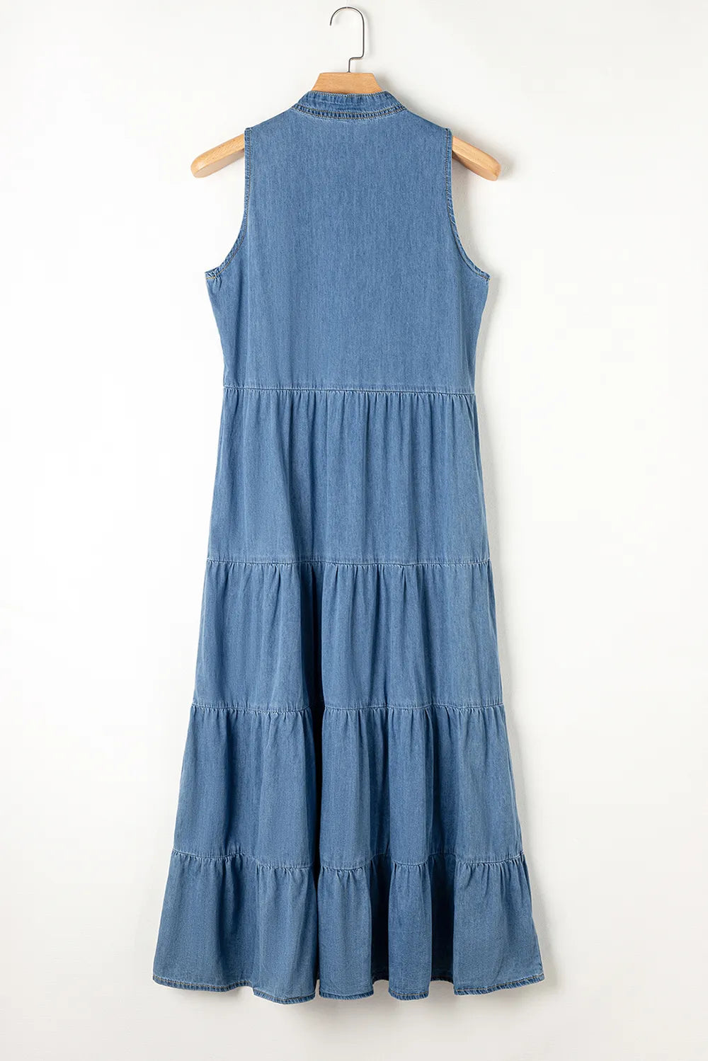 Tie Neck Tiered Maxi Denim Dress - Les secrets de Cath