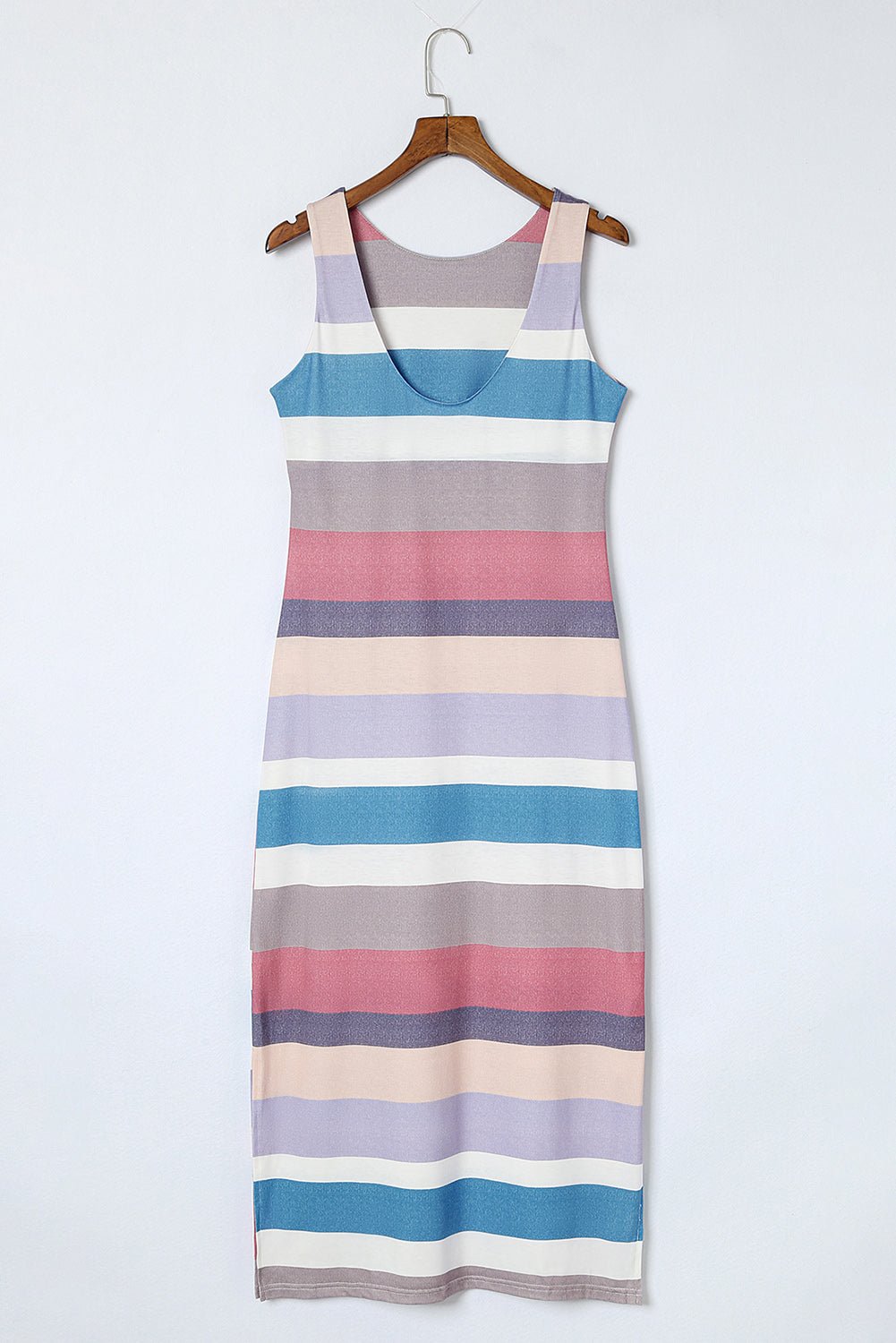 Robe longue fendue à rayures sans manches - Les secrets de Cath